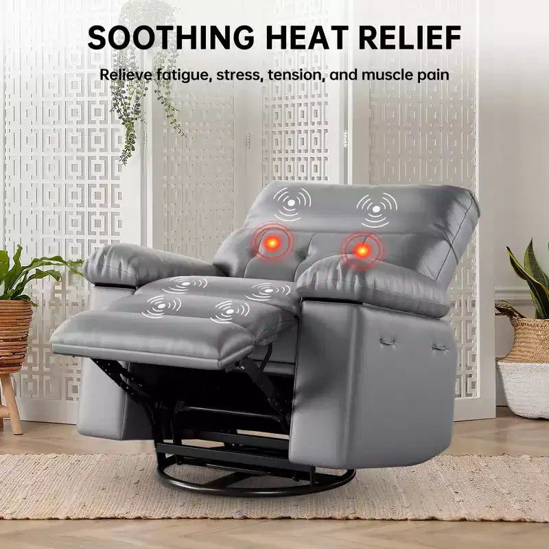 Fauteuil inclinable releveur, inclinable pivotant à 360° en cuir PU avec massage et chauffage, siège de canapé à bascule pour salon, chambre à coucher