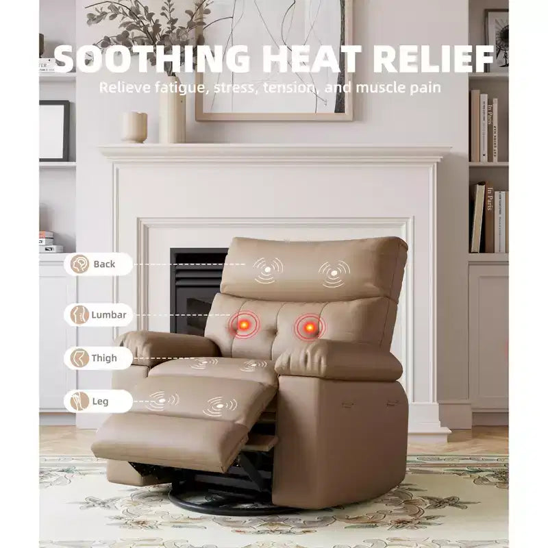 Fauteuil inclinable releveur, inclinable pivotant à 360° en cuir PU avec massage et chauffage, siège de canapé à bascule pour salon, chambre à coucher