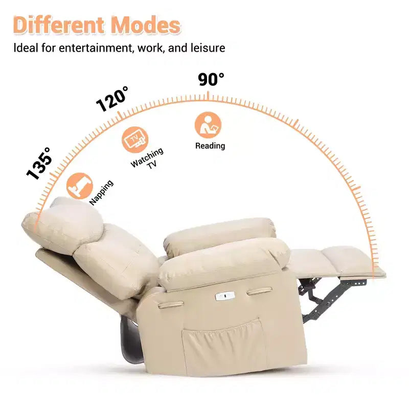 Fauteuil inclinable releveur, inclinable pivotant à 360° en cuir PU avec massage et chauffage, siège de canapé à bascule pour salon, chambre à coucher