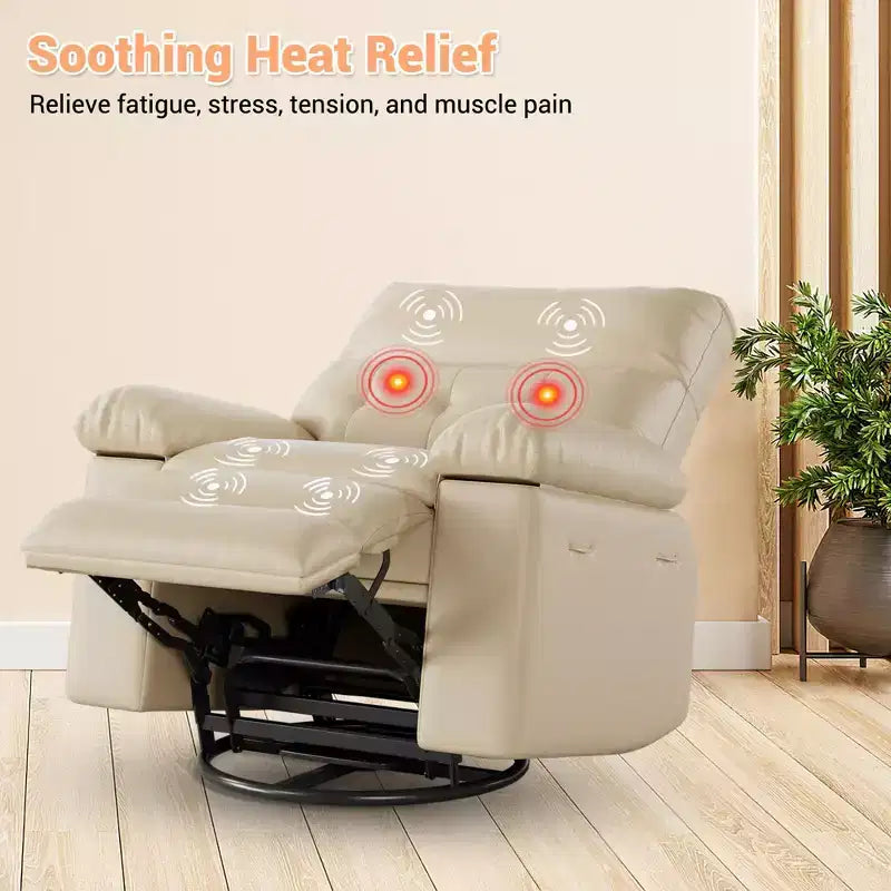 Fauteuil inclinable releveur, inclinable pivotant à 360° en cuir PU avec massage et chauffage, siège de canapé à bascule pour salon, chambre à coucher
