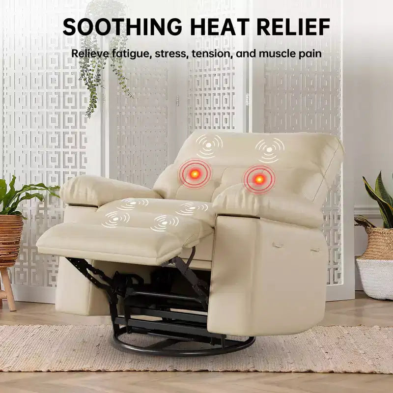 Fauteuil inclinable releveur, inclinable pivotant à 360° en cuir PU avec massage et chauffage, siège de canapé à bascule pour salon, chambre à coucher