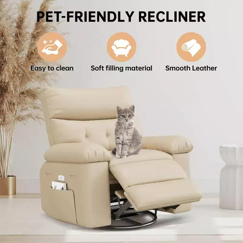 Fauteuil inclinable releveur, inclinable pivotant à 360° en cuir PU avec massage et chauffage, siège de canapé à bascule pour salon, chambre à coucher