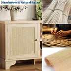 Meuble TV Coolmee en rotin pour salon, meuble de divertissement bohème pour téléviseur de 55, 65, 70 pouces, console en bois avec rangement et étagère