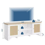 Meuble TV Coolmee en rotin pour salon, meuble de divertissement bohème pour téléviseur de 55, 65, 70 pouces, console en bois avec rangement et étagère