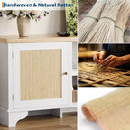 Meuble TV Coolmee en rotin pour salon, meuble de divertissement bohème pour téléviseur de 55, 65, 70 pouces, console en bois avec rangement et étagère