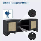 Meuble TV Coolmee en rotin pour salon, meuble de divertissement bohème pour téléviseur de 55, 65, 70 pouces, console en bois avec rangement et étagère