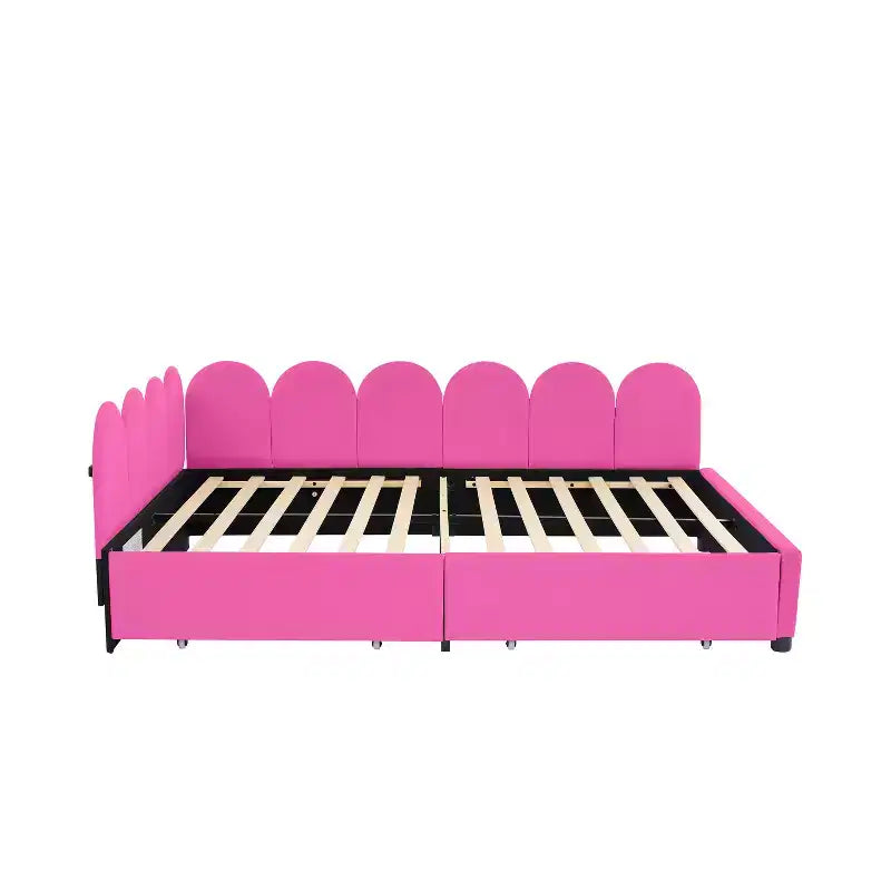 Bellemave Lit de repos double capitonné avec 2 tiroirs de rangement, lit de repos en velours en forme de L, lit de repos capitonné pour chambre à coucher ou salon, rouge rosé
