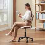 Chaise de Bureau Ergonomique sans Accoudoirs Bestier Bentwood, Chaise de Table Confortable avec Support Lombaire, Chaise de Bureau à Roulettes Réglable en Hauteur en Cuir PU