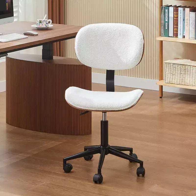 Chaise de Bureau Ergonomique sans Accoudoirs Bestier Bentwood, Chaise de Table Confortable avec Support Lombaire, Chaise de Bureau à Roulettes Réglable en Hauteur en Cuir PU