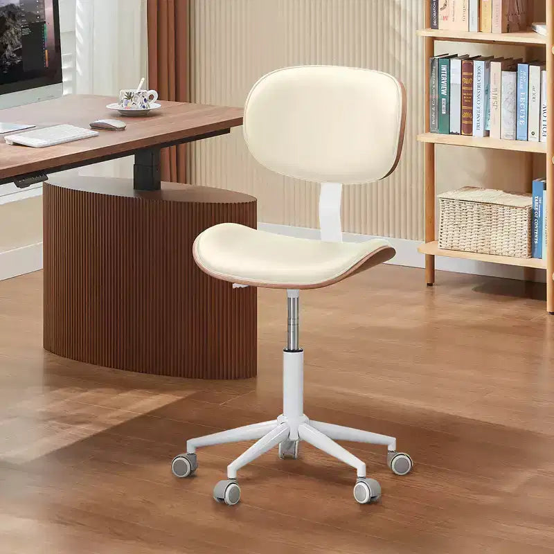 Chaise de Bureau Ergonomique sans Accoudoirs Bestier Bentwood, Chaise de Table Confortable avec Support Lombaire, Chaise de Bureau à Roulettes Réglable en Hauteur en Cuir PU