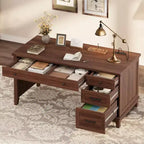 Bureau de direction, Bureau à domicile avec tiroirs, Bureau de travail en bois avec classeur, Bureau d'ordinateur pour le travail, l'étude, l'écriture, Blanc et marron