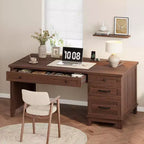 Bureau de direction, Bureau à domicile avec tiroirs, Bureau de travail en bois avec classeur, Bureau d'ordinateur pour le travail, l'étude, l'écriture, Blanc et marron