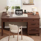 Bureau de direction, Bureau à domicile avec tiroirs, Bureau de travail en bois avec classeur, Bureau d'ordinateur pour le travail, l'étude, l'écriture, Blanc et marron