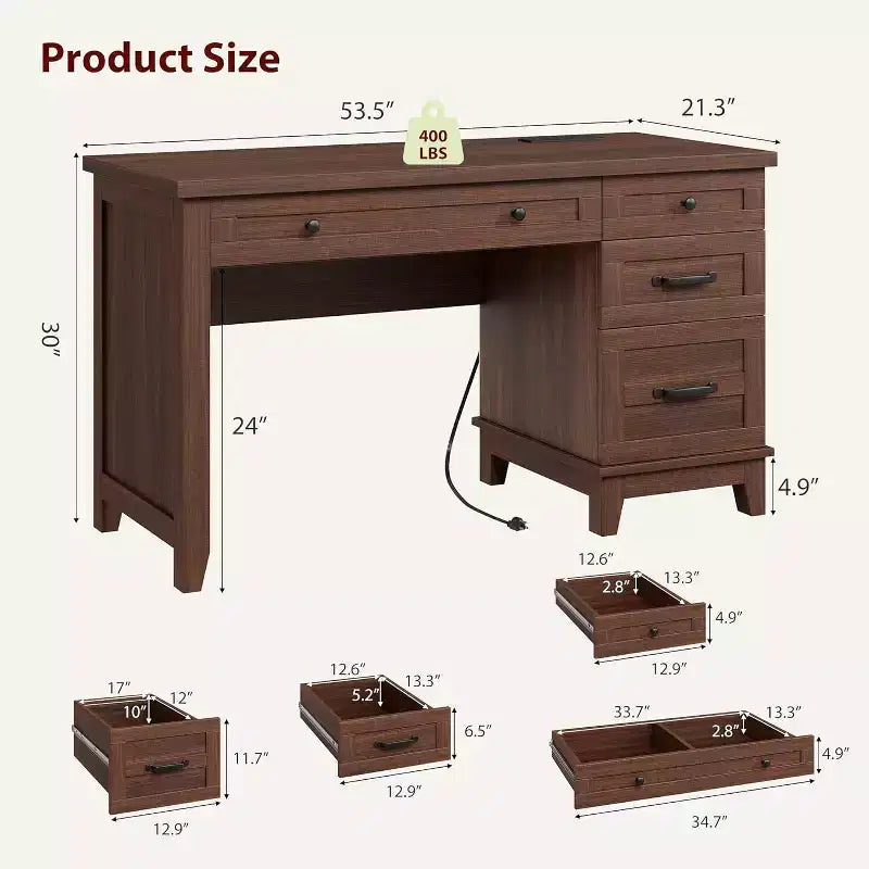 Bureau de direction, Bureau à domicile avec tiroirs, Bureau de travail en bois avec classeur, Bureau d'ordinateur pour le travail, l'étude, l'écriture, Blanc et marron