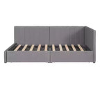 Bellemave Lit de repos double capitonné avec tiroirs de rangement, cadre de lit de repos en lin, canapé-lit pour salon et chambre à coucher, gris