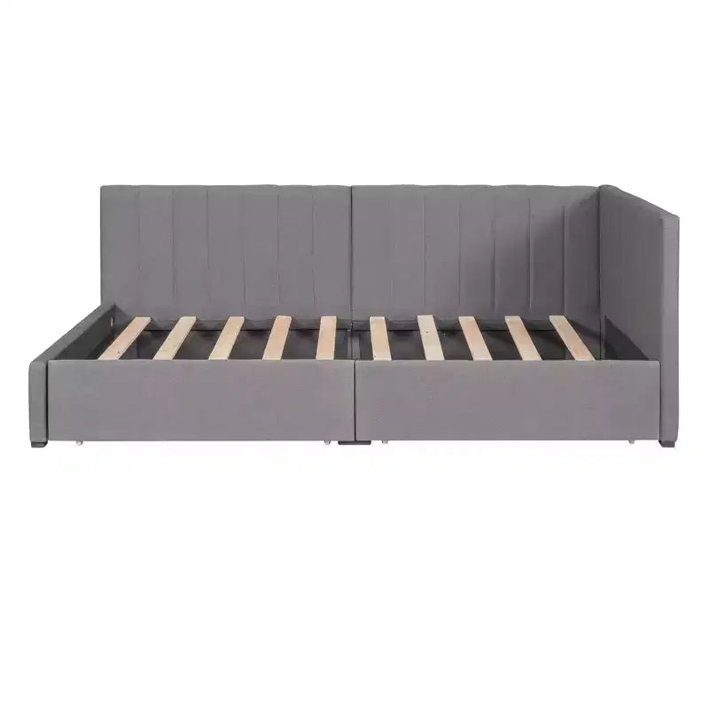 Bellemave Lit de repos double capitonné avec tiroirs de rangement, cadre de lit de repos en lin, canapé-lit pour salon et chambre à coucher, gris