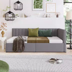Bellemave Lit de repos double capitonné avec tiroirs de rangement, cadre de lit de repos en lin, canapé-lit pour salon et chambre à coucher, gris