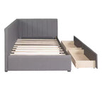 Bellemave Lit de repos double capitonné avec tiroirs de rangement, cadre de lit de repos en lin, canapé-lit pour salon et chambre à coucher, gris