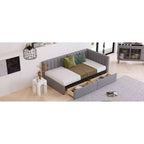 Bellemave Lit de repos double capitonné avec tiroirs de rangement, cadre de lit de repos en lin, canapé-lit pour salon et chambre à coucher, gris