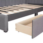 Bellemave Lit de repos double capitonné avec tiroirs de rangement, cadre de lit de repos en lin, canapé-lit pour salon et chambre à coucher, gris