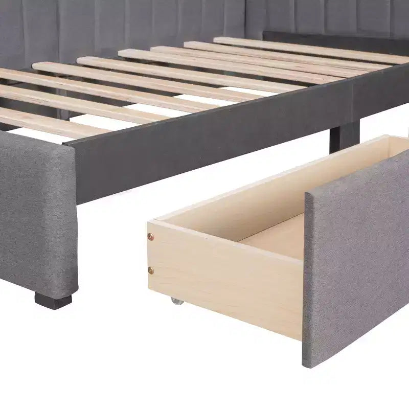 Bellemave Lit de repos double capitonné avec tiroirs de rangement, cadre de lit de repos en lin, canapé-lit pour salon et chambre à coucher, gris