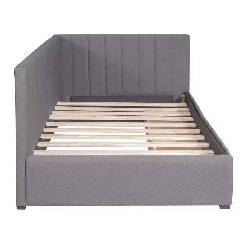 Bellemave Lit de repos double capitonné avec tiroirs de rangement, cadre de lit de repos en lin, canapé-lit pour salon et chambre à coucher, gris