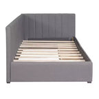 Bellemave Lit de repos double capitonné avec tiroirs de rangement, cadre de lit de repos en lin, canapé-lit pour salon et chambre à coucher, gris