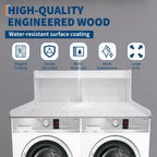 Plan de travail pour lave-linge/sèche-linge à 2 niveaux, comptoir de buanderie en bois avec rebords, cache-lave-linge/sèche-linge étanche avec patins antidérapants pour rangement dans la buanderie