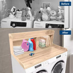 Plan de travail pour lave-linge/sèche-linge à 2 niveaux, comptoir de buanderie en bois avec rebords, cache-lave-linge/sèche-linge étanche avec patins antidérapants pour rangement dans la buanderie