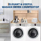 Plan de travail pour lave-linge/sèche-linge à 2 niveaux, comptoir de buanderie en bois avec rebords, cache-lave-linge/sèche-linge étanche avec patins antidérapants pour rangement dans la buanderie