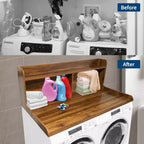 Plan de travail pour lave-linge/sèche-linge à 2 niveaux, comptoir de buanderie en bois avec rebords, cache-lave-linge/sèche-linge étanche avec patins antidérapants pour rangement dans la buanderie