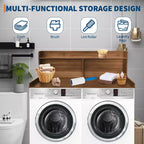 Plan de travail pour lave-linge/sèche-linge à 2 niveaux, comptoir de buanderie en bois avec rebords, cache-lave-linge/sèche-linge étanche avec patins antidérapants pour rangement dans la buanderie