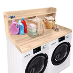 Plan de travail pour lave-linge/sèche-linge à 2 niveaux, comptoir de buanderie en bois avec rebords, cache-lave-linge/sèche-linge étanche avec patins antidérapants pour rangement dans la buanderie