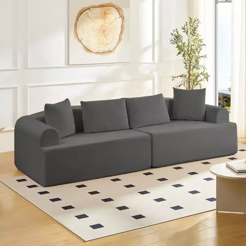 Canapé d'angle modulable incurvé 104 en tissu chenille, design minimaliste moderne, compressé, aucun assemblage requis