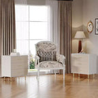 Commode, meuble de rangement à 3 tiroirs, table de chevet moderne avec poignées et pieds en métal doré, petite commode en bois pour chambre, salon