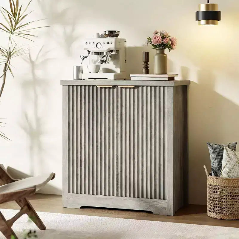 Bahut Buffet avec Portes Cannelées, Étagères Réglables, Console de Rangement d'Appoint Moderne pour Salle à Manger, Salon, Couloir