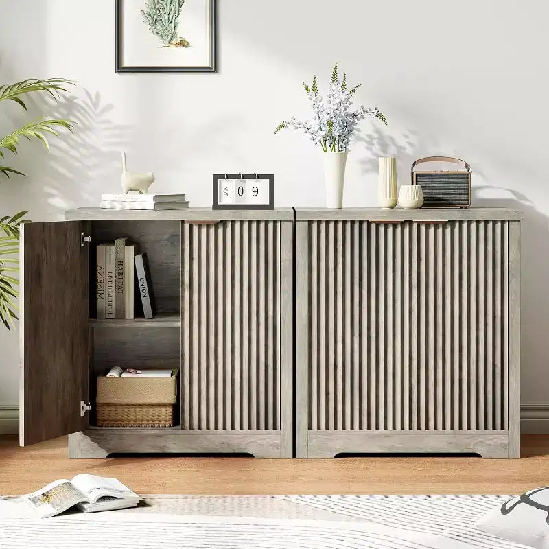 Bahut Buffet avec Portes Cannelées, Étagères Réglables, Console de Rangement d'Appoint Moderne pour Salle à Manger, Salon, Couloir