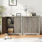 Bahut Buffet avec Portes Cannelées, Étagères Réglables, Console de Rangement d'Appoint Moderne pour Salle à Manger, Salon, Couloir