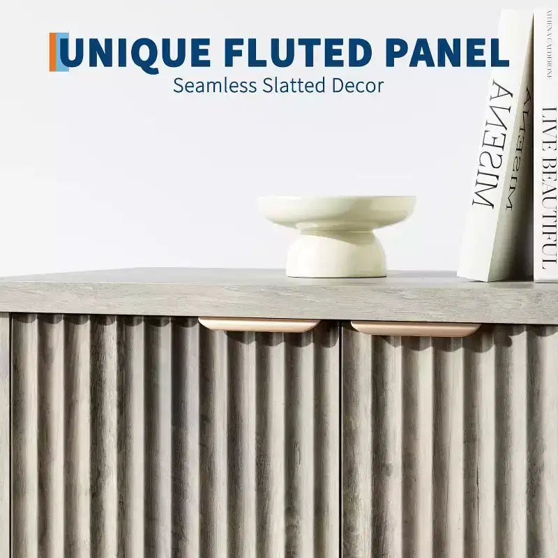 Bahut Buffet avec Portes Cannelées, Étagères Réglables, Console de Rangement d'Appoint Moderne pour Salle à Manger, Salon, Couloir