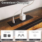 Cadre de lit VINGLI avec 4 tiroirs de rangement/tête de lit, plateforme en métal avec station de charge et LED, sommier tapissier non requis, montage facile, marron vintage
