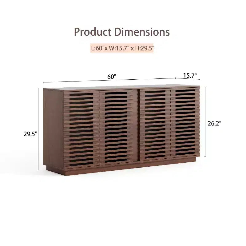Homy Casa Meuble de Rangement Console avec Portes à Lattes, Grande Capacité, pour Salon et Entrée, Noyer