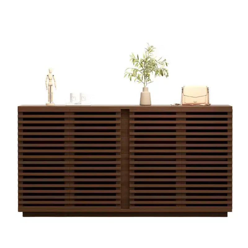 Homy Casa Meuble de Rangement Console avec Portes à Lattes, Grande Capacité, pour Salon et Entrée, Noyer