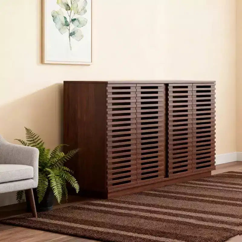 Homy Casa Meuble de Rangement Console avec Portes à Lattes, Grande Capacité, pour Salon et Entrée, Noyer