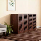 Homy Casa Meuble de Rangement Console avec Portes à Lattes, Grande Capacité, pour Salon et Entrée, Noyer