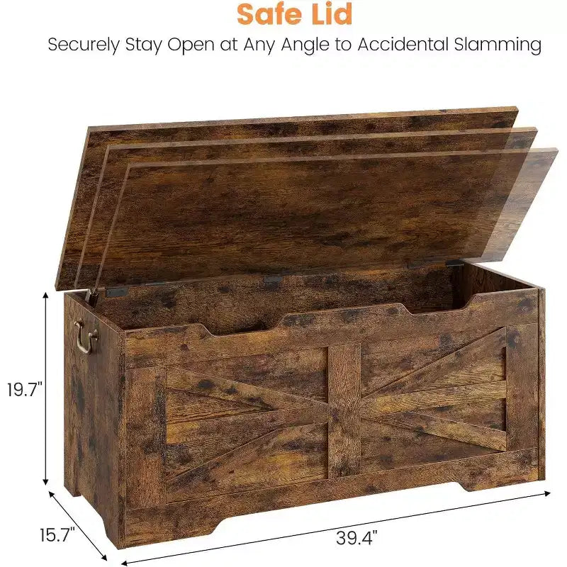 39,4 Pouces Coffre de Rangement en Bois, Coffre à Jouets avec Couvercles, Banc de Rangement d'Entrée avec Charnière de Sécurité, Supporte 158 kg, pour Salon, Chambre,, Bureau