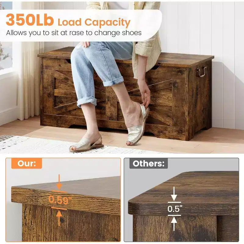 39,4 Pouces Coffre de Rangement en Bois, Coffre à Jouets avec Couvercles, Banc de Rangement d'Entrée avec Charnière de Sécurité, Supporte 158 kg, pour Salon, Chambre,, Bureau