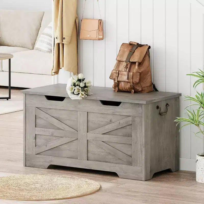 39,4 Pouces Coffre de Rangement en Bois, Coffre à Jouets avec Couvercles, Banc de Rangement d'Entrée avec Charnière de Sécurité, Supporte 158 kg, pour Salon, Chambre,, Bureau