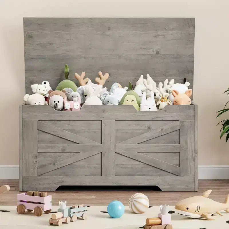 39,4 Pouces Coffre de Rangement en Bois, Coffre à Jouets avec Couvercles, Banc de Rangement d'Entrée avec Charnière de Sécurité, Supporte 158 kg, pour Salon, Chambre,, Bureau