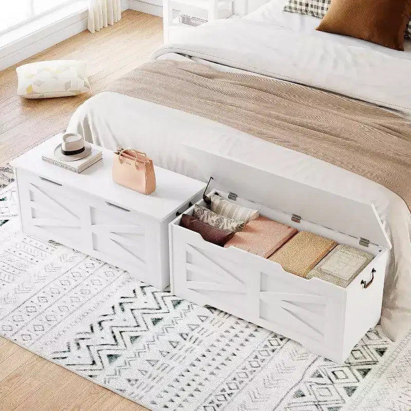 39,4 Pouces Coffre de Rangement en Bois, Coffre à Jouets avec Couvercles, Banc de Rangement d'Entrée avec Charnière de Sécurité, Supporte 158 kg, pour Salon, Chambre,, Bureau