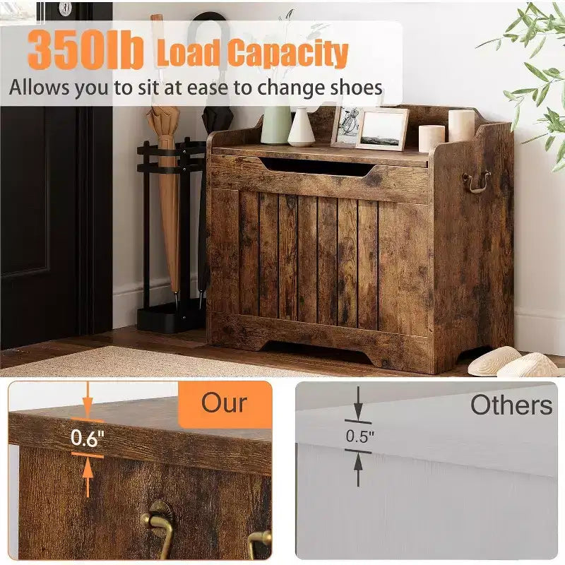 39,4 Pouces Coffre de Rangement en Bois, Coffre à Jouets avec Couvercles, Banc de Rangement d'Entrée avec Charnière de Sécurité, Supporte 158 kg, pour Salon, Chambre,, Bureau